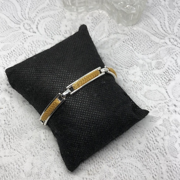 Vintage silver and gold tone costume chain bar links bracelet mixed metal. - Picture 1 of 5